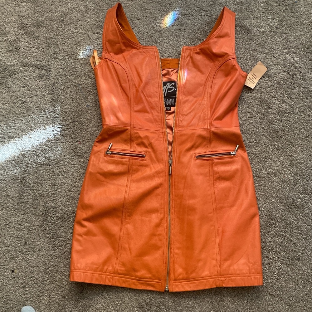 Maxima Vibrant Orange Faux Leather Dress